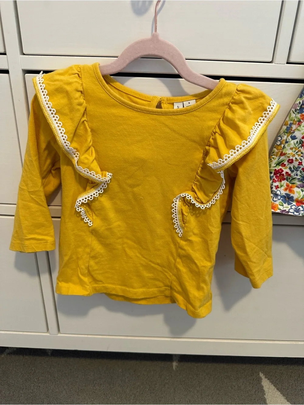 Janie and Jack Mustard Yellow Ruffle Top with Floral Shorts Set